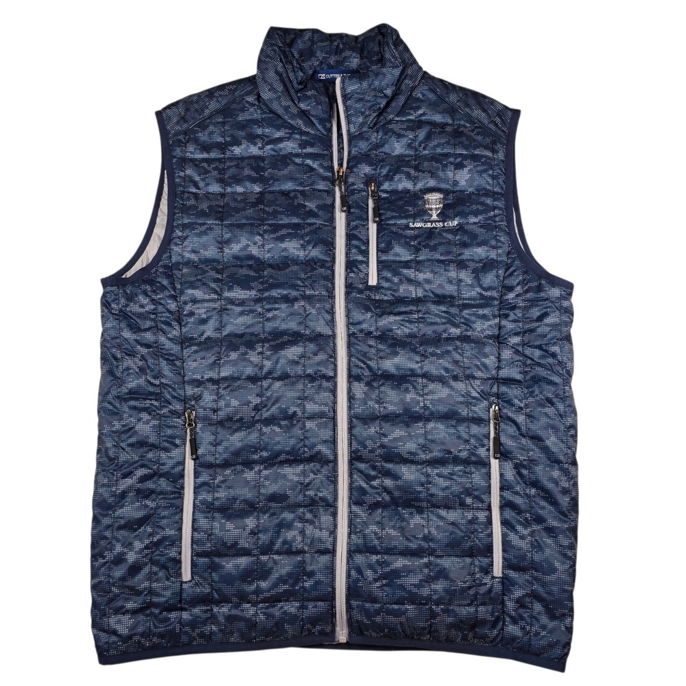 Cutter & Buck Rainer Primaloft Eco Blue Camo Packable Puffer Vest Mens Sz M LOGO